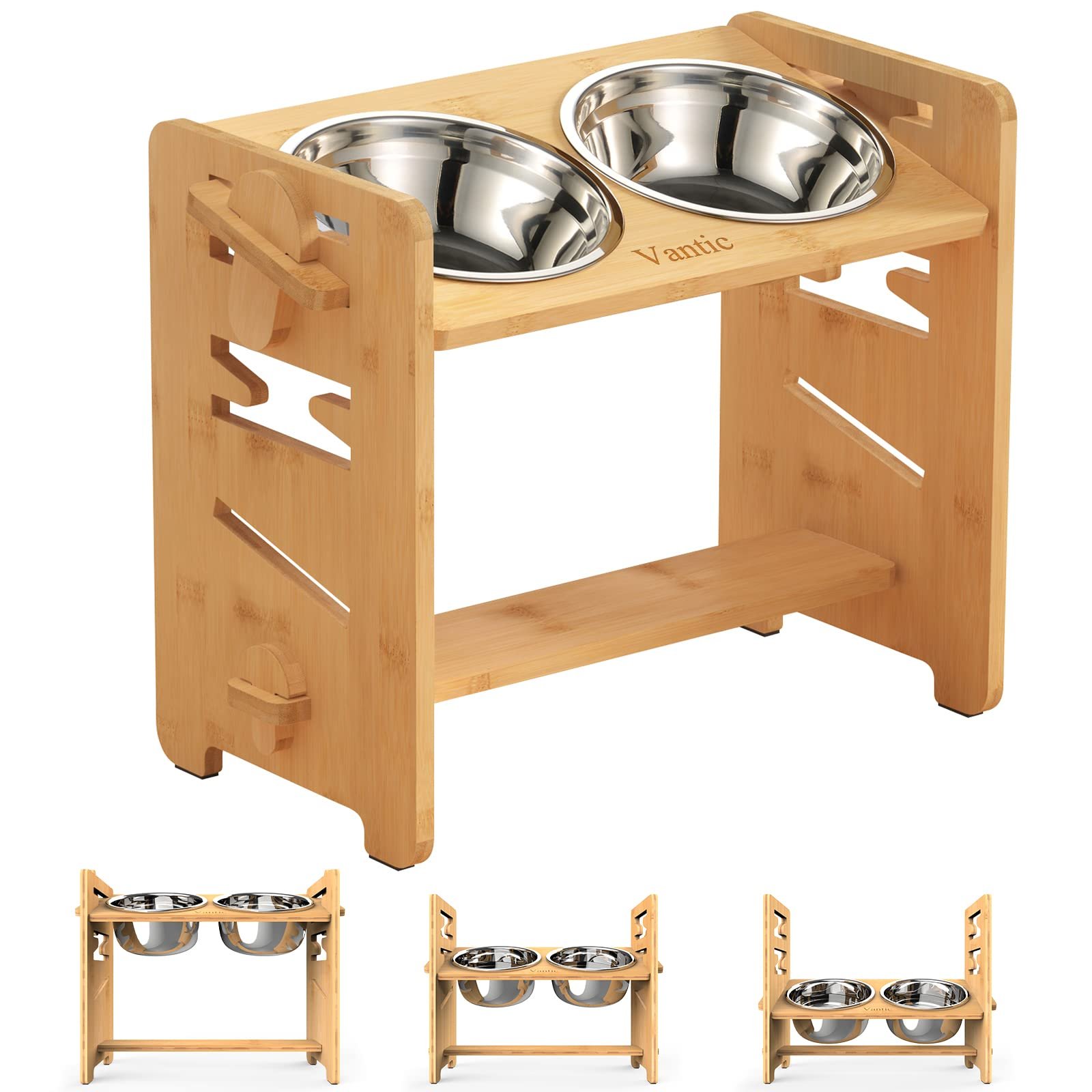 3. Vantic Bamboo Elevated Bowls (Small) — Best Adjustable
