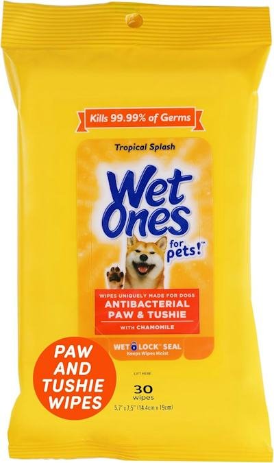 4. Wet Ones for Pets Antibacterial Paw & Tushie Wipes with Chamomile, 30 Count — Best paw-task wipe