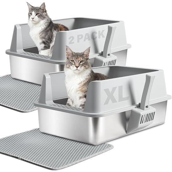 4. EGMEHOAD Stainless Steel Litter Box (2-Pack) — Best Stainless 2-Pack