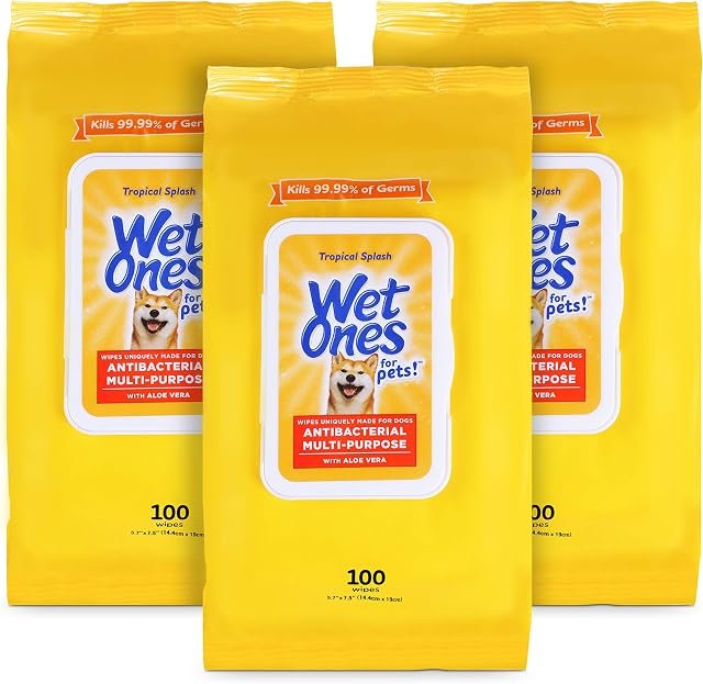 Wet Ones for Pets Antibacterial Multi-Purpose Wipes with Aloe Vera, 100 Count, 3 Pack — Best deep-clean light
