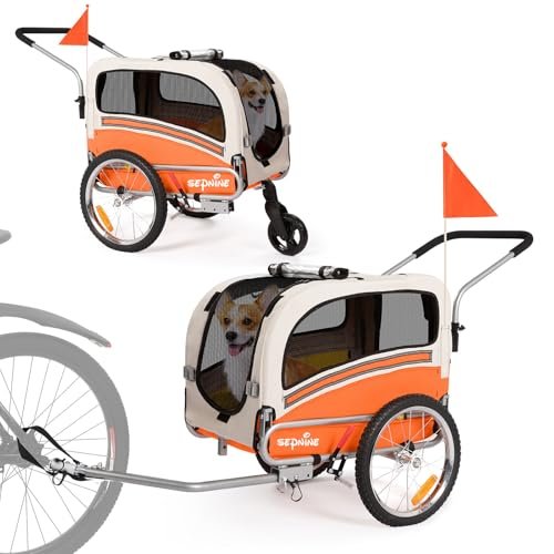 2. Sepnine 2-in-1 Pet Bike Trailer & Stroller, Medium (Orange) — Best non-slip convertible