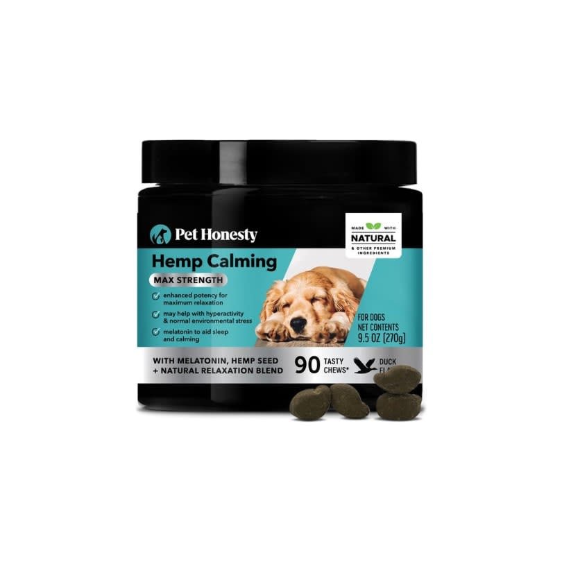 2. Pet Honesty CalmingHemp+ Maximum Strength (90 ct) — Best for Nighttime