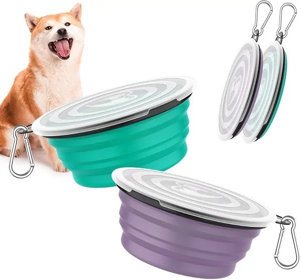 6. Pawaboo Collapsible Dog Bowls — 2-Pack with Lids (450 ml) — Best Equipped Budget