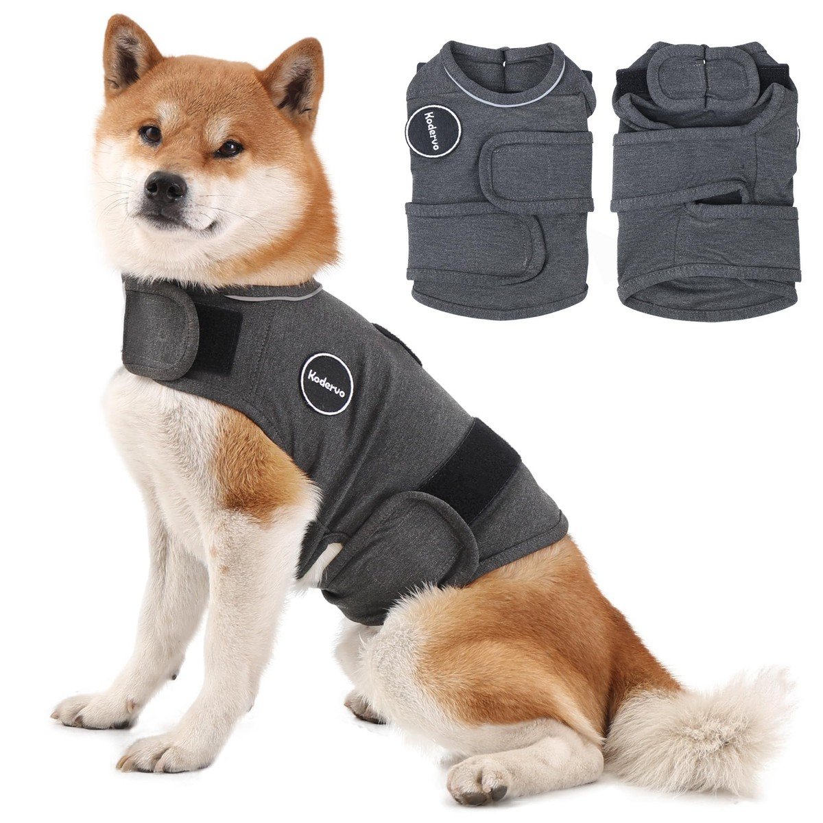 Kodervo dog anxiety jacket in gray with adjustable straps