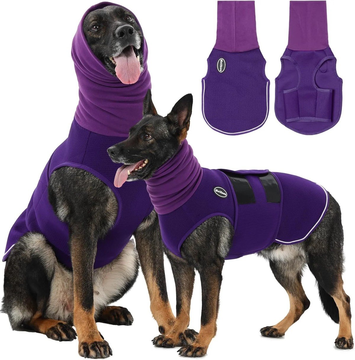 Meifsou dog anxiety vest with hood and velvet fleece ear muffs