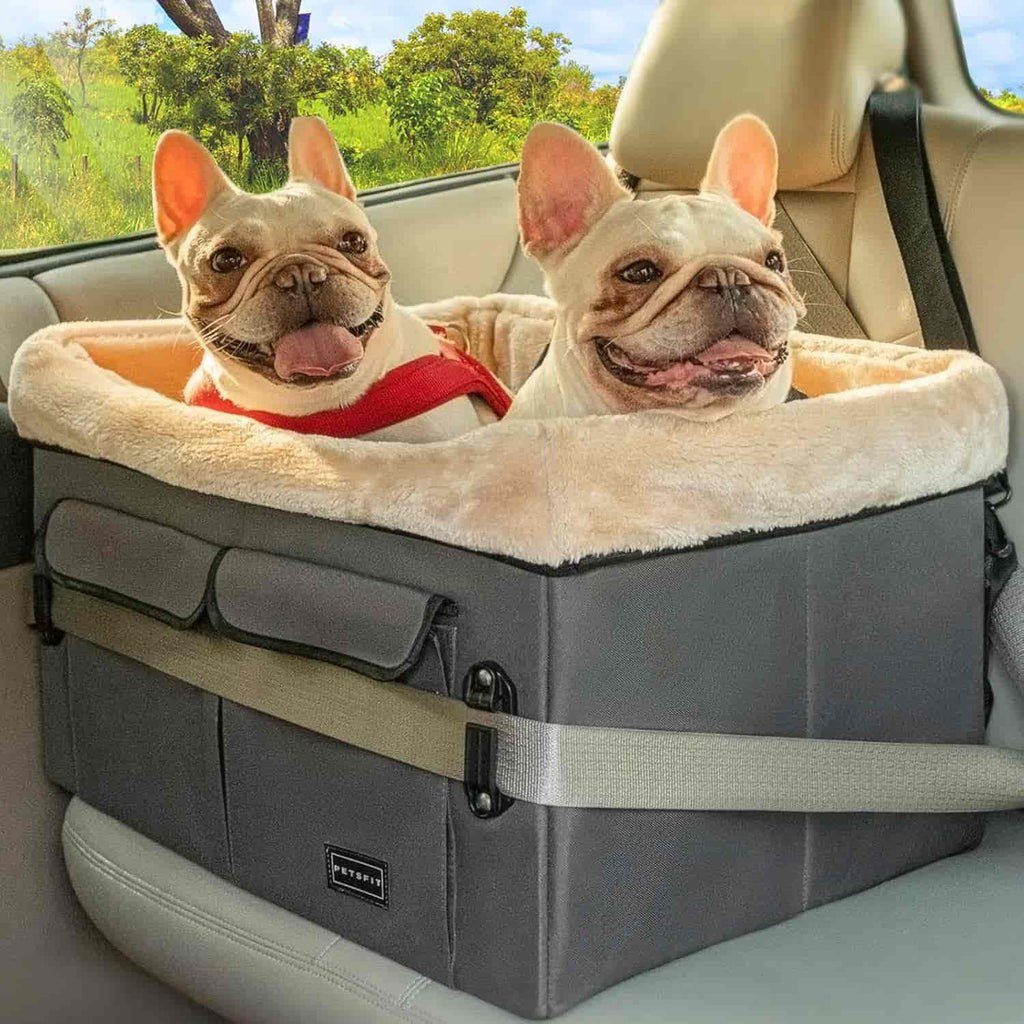Petsfit Dog Car Seat, medium deep grey booster with rabbit-fur liner