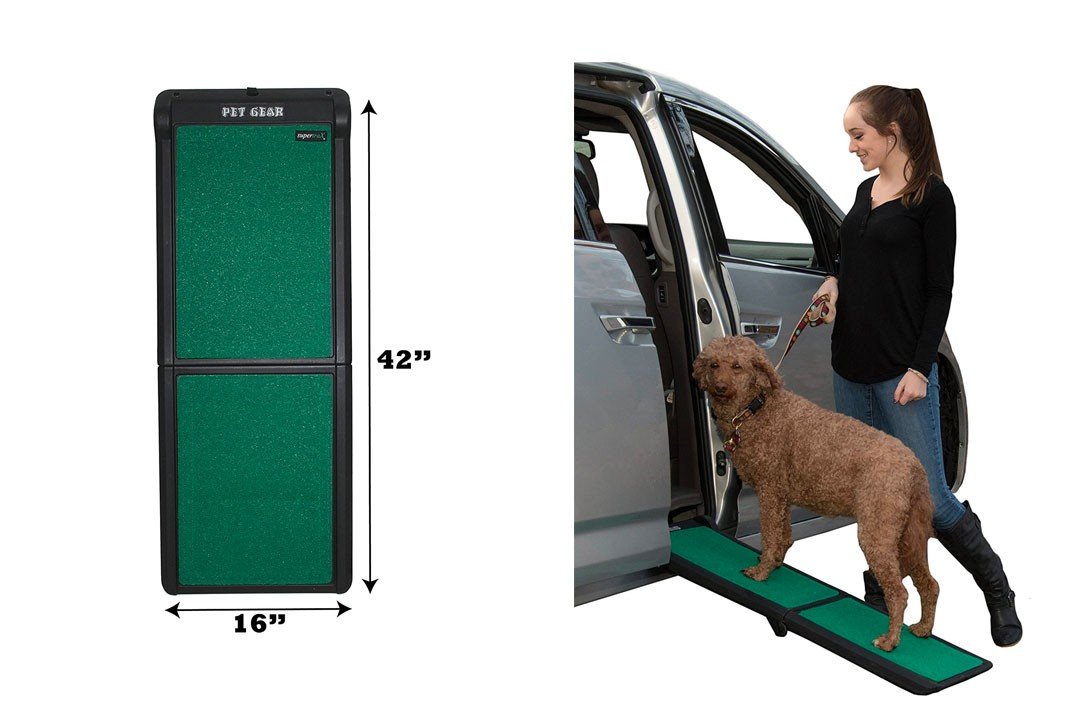 Pet Gear Travel Lite Bi-Fold Ramp with supertraX, 42 inch, black and green
