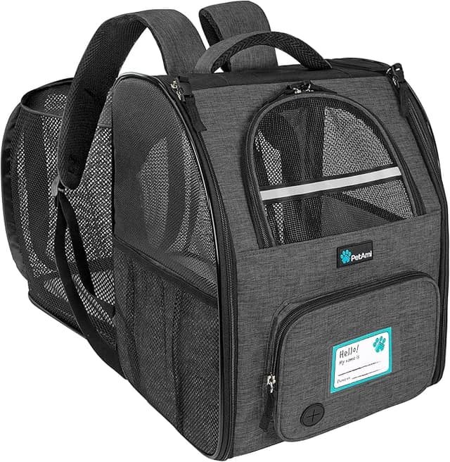 PetAmi Deluxe 2-Way Entry Pet Carrier Backpack, dark gray