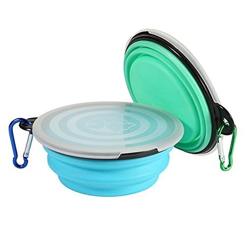 SLSON Collapsible Dog Bowl with Cover Lids 2-Pack