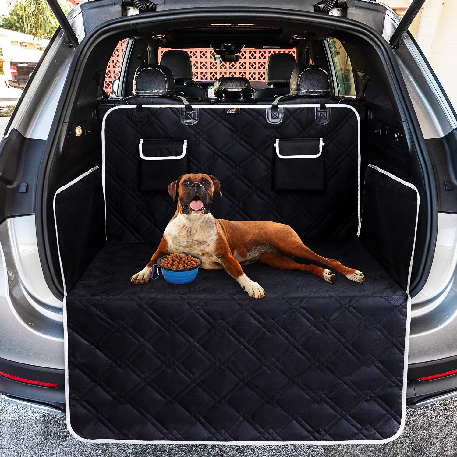 Toozey SUV Cargo Liner for Dogs, Waterproof Dog Trunk Seat Cover for Back Cargo Area with Side and Bumper Protector, Standard Black