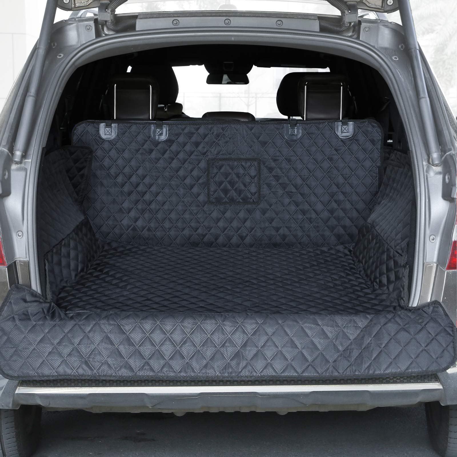 PETICON SUV Cargo Liner for Dogs, Waterproof Pet Cargo Cover Dog Seat Mat with Bumper Flap Protector, Non-Slip, Large (53.15 x 78.74 in), Black