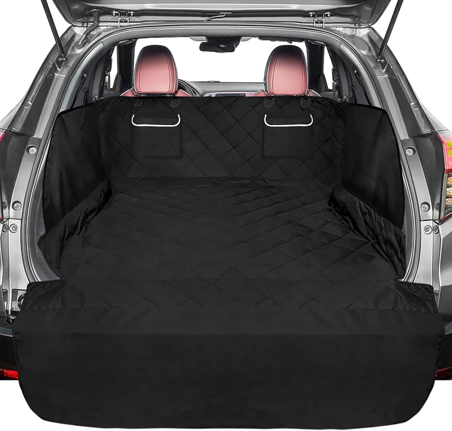F-color SUV Cargo Liner for Dogs, Waterproof Pet Cargo Liner with Side Flaps, Comfort Dog Cargo Cover with Bumper Flap, Scratchproof, Non-Slip, 55 x 93 in, Black