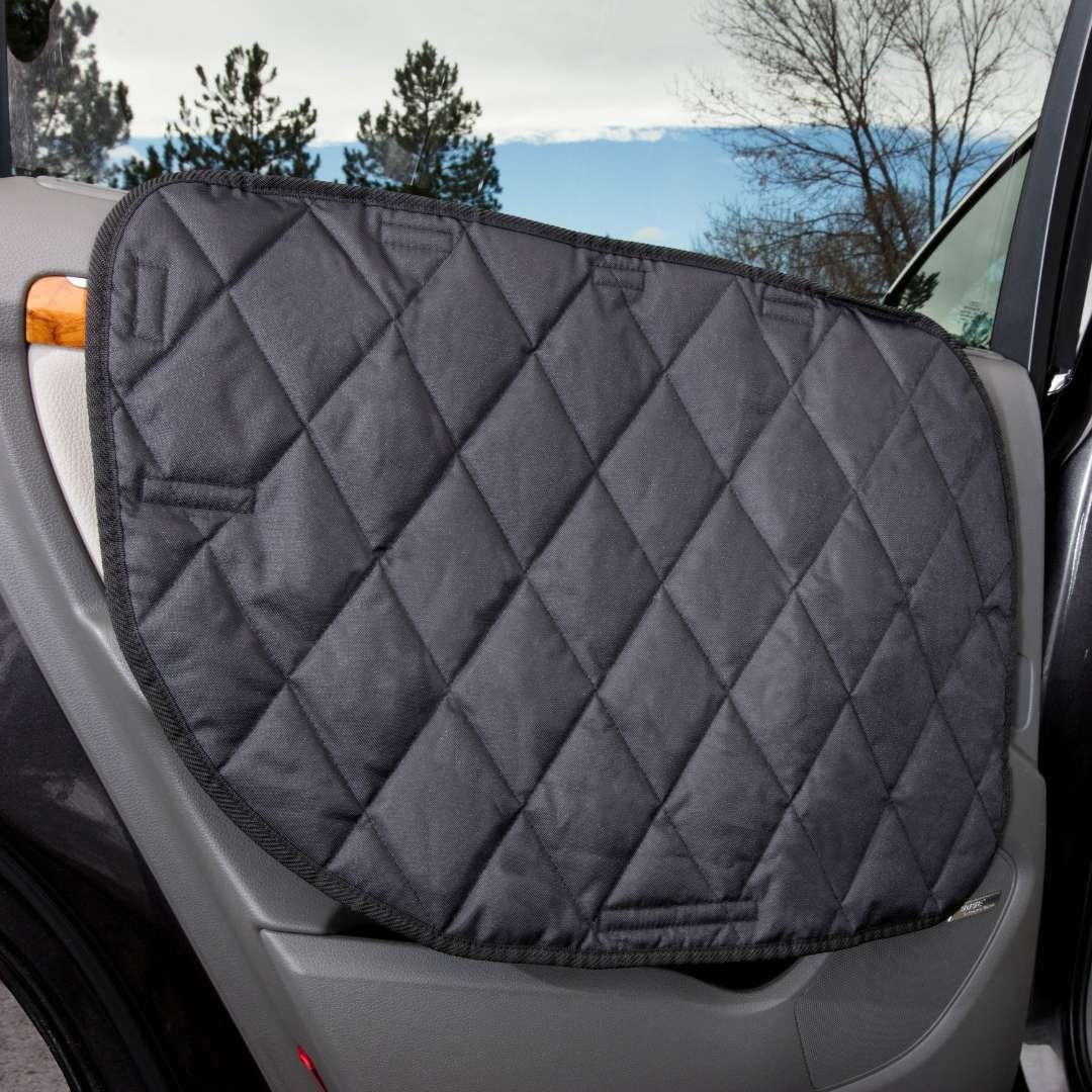 4Knines quilted car door protector installed on car door, black