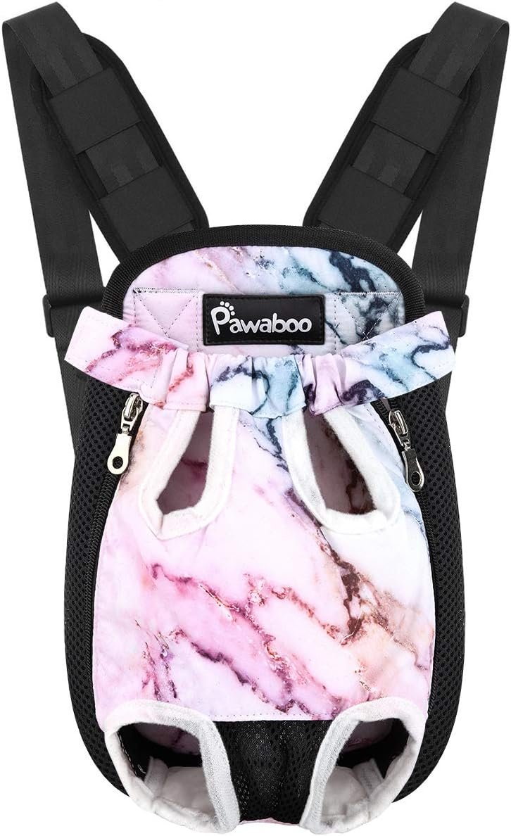 Pawaboo legs-out pet front carrier backpack in pink marble pattern