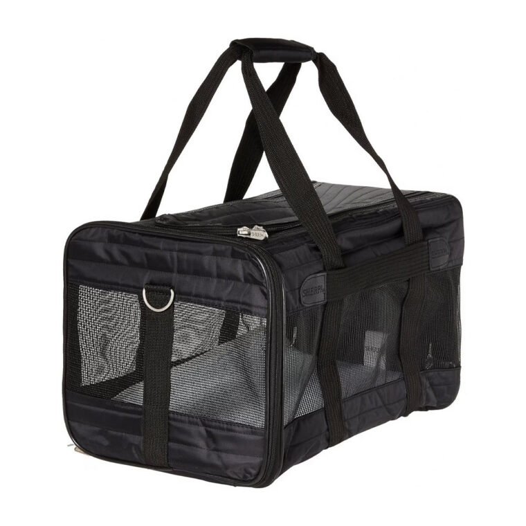 Sherpa Original Deluxe soft-sided pet carrier in black with mesh ventilation panels and padded shoulder strap