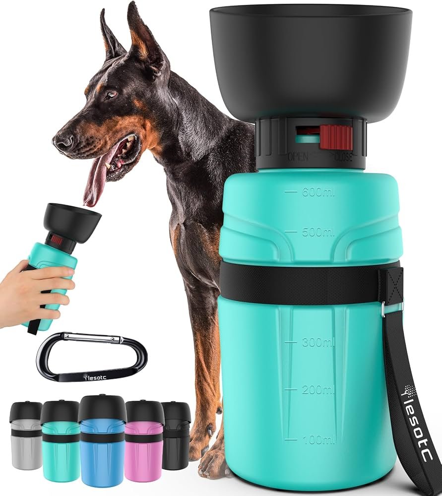 lesotc portable dog water bottle, teal