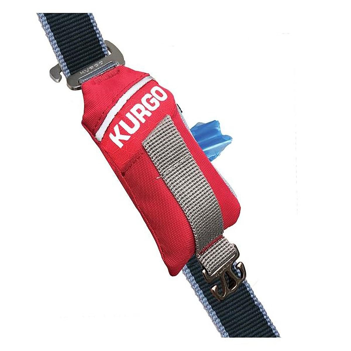 Kurgo Duty Bag fabric dog poop bag dispenser on a leash with built-in used-bag hook