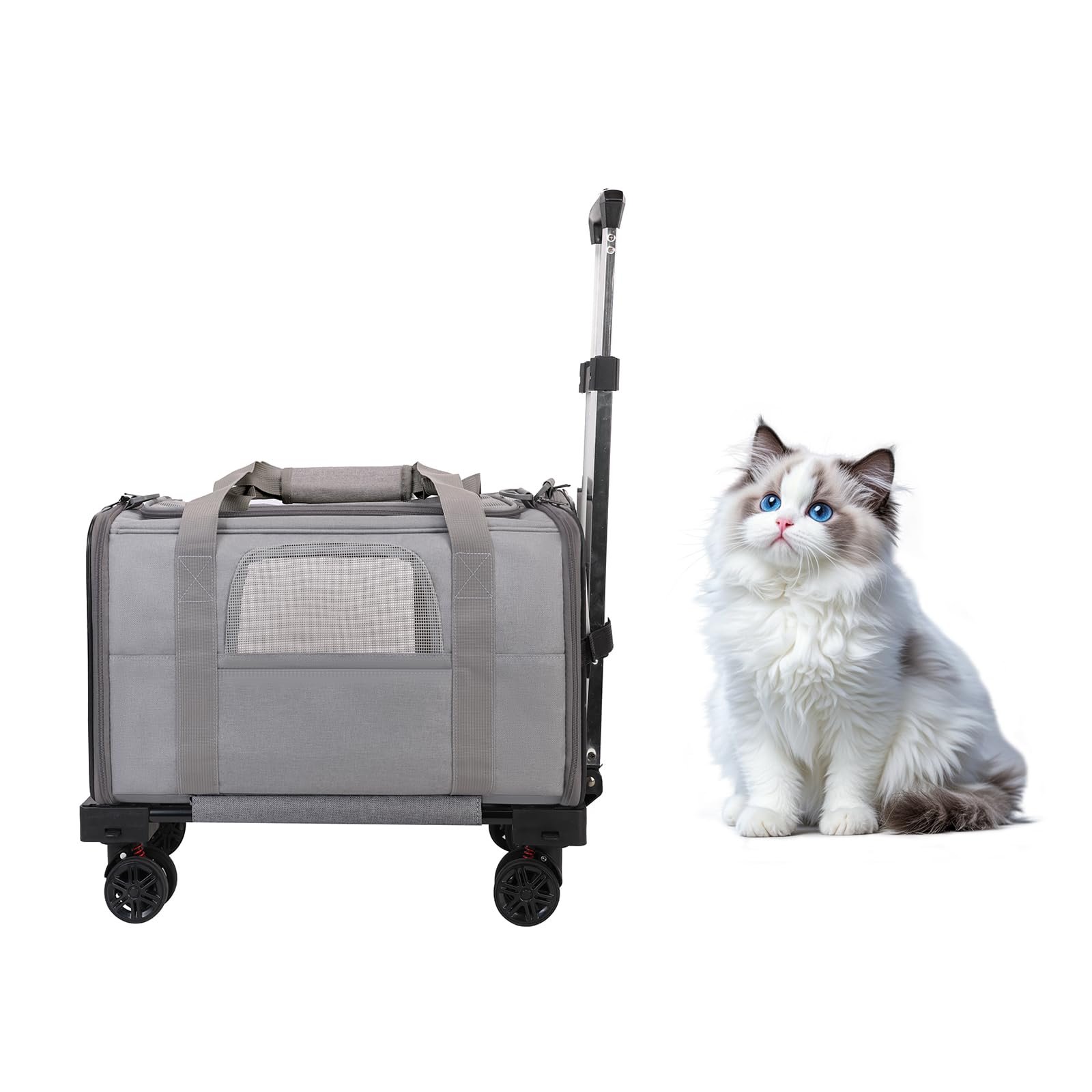 KOILRO 4-in-1 rolling cat backpack carrier in black
