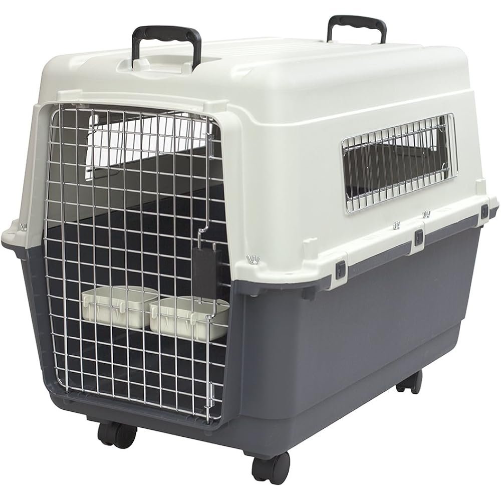 SportPet Designs Rolling Plastic Wire Door Travel Dog Crate XXXL 48 inch gray rolling kennel