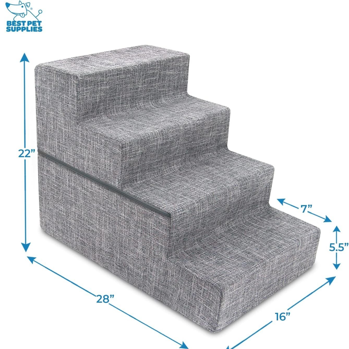 Best Pet Supplies Foldable Foam Pet Steps, 4-Step, Gray Lattice