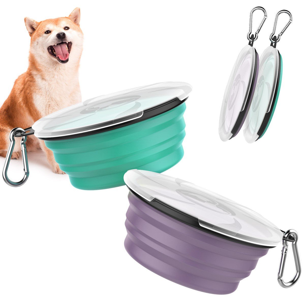 Pawaboo collapsible silicone cat travel bowls two pack with lids and carabiners