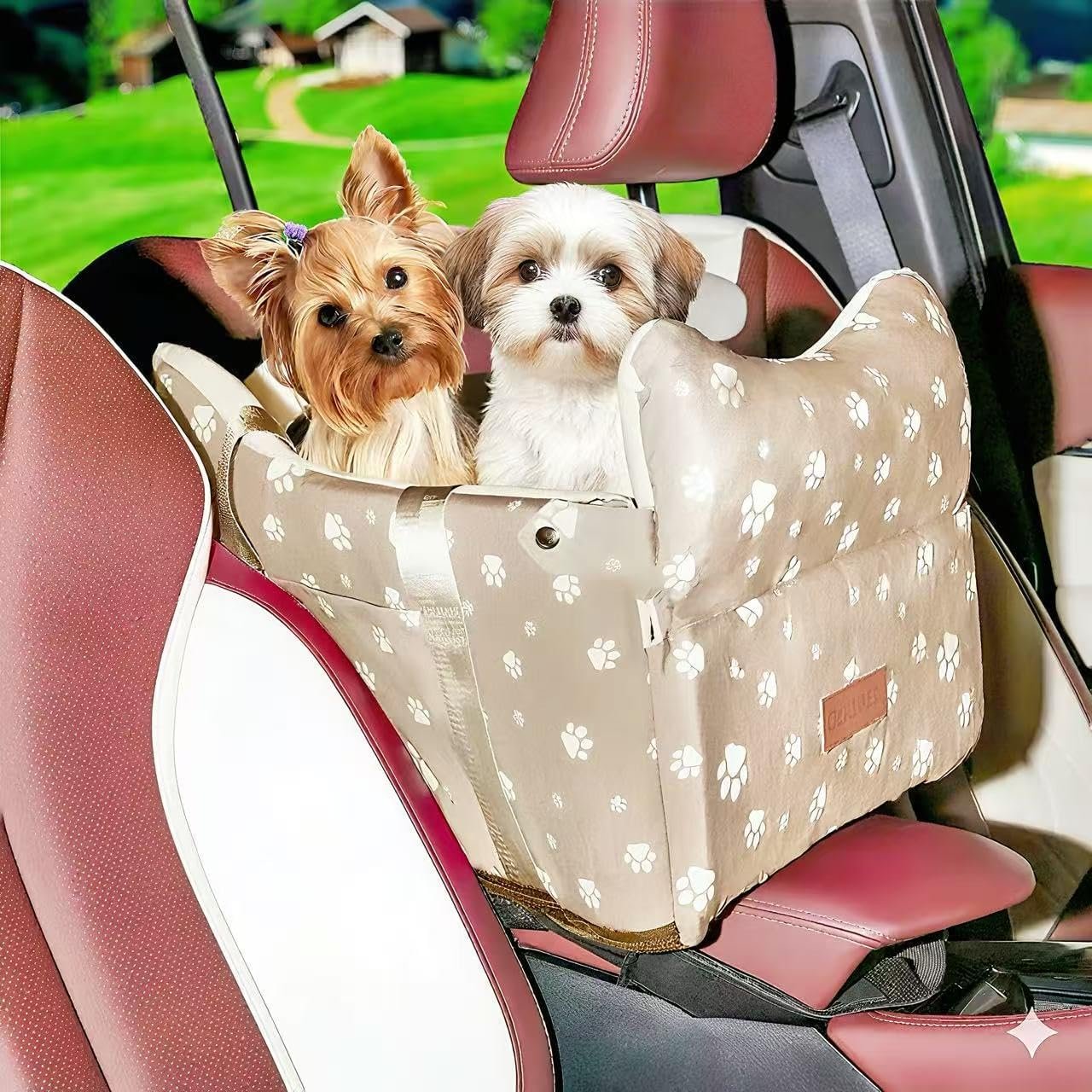 Cullaby Center Console Dog Car Seat for Medium Dogs, Khaki
