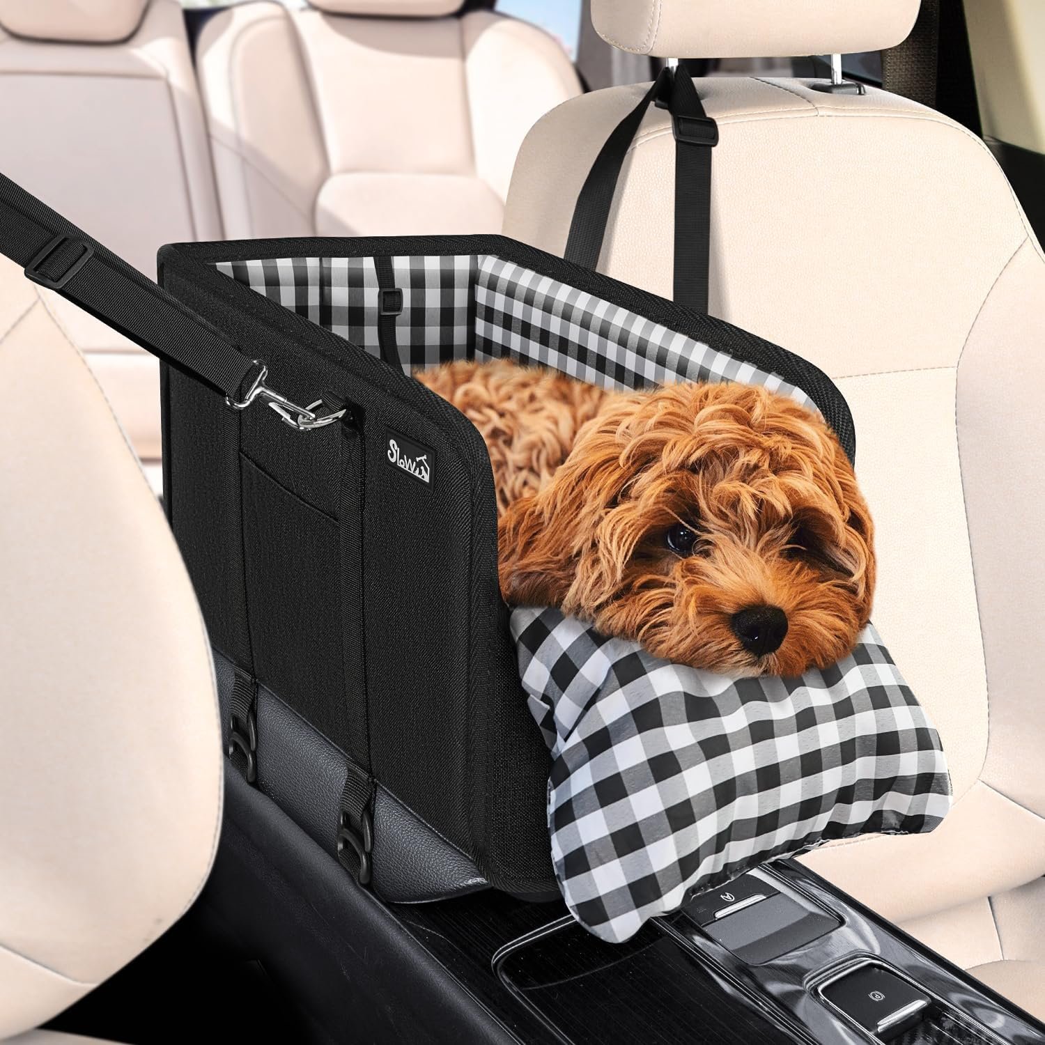 SlowTon Console Dog Car Seat for Small Dogs, Black