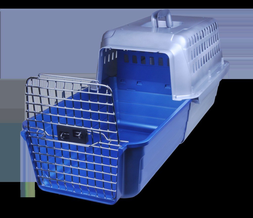 Van Ness Calm Carrier blue plastic cat carrier 20-inch with slide-out EZ load drawer and front wire door