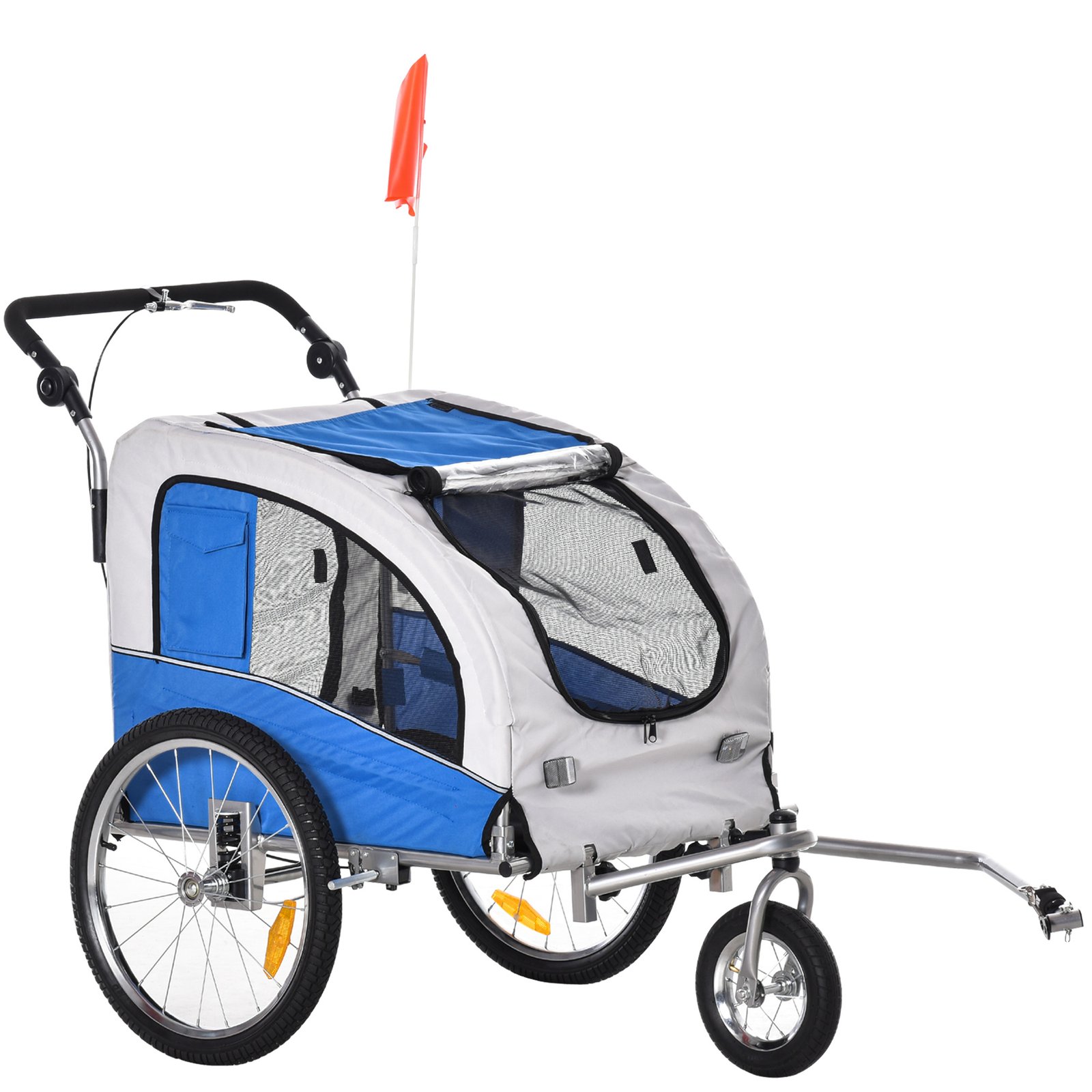 Aosom Elite II 2-in-1 pet bike trailer and stroller, blue white and gray