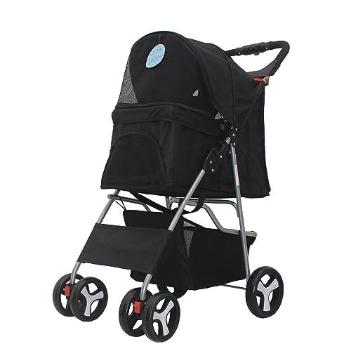 BestPet Pet Stroller Cat Dog Cage Stroller Travel Folding Carrier, Black