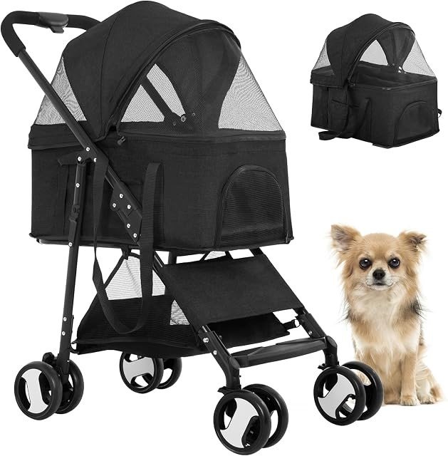BestPet Pet Stroller with Detachable Carrier 3-in-1, Black