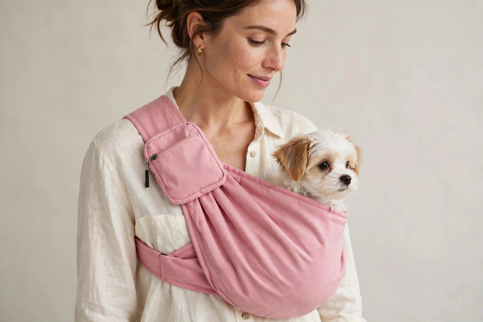 ARZQUT reversible dog carrier sling in pink with storage pocket