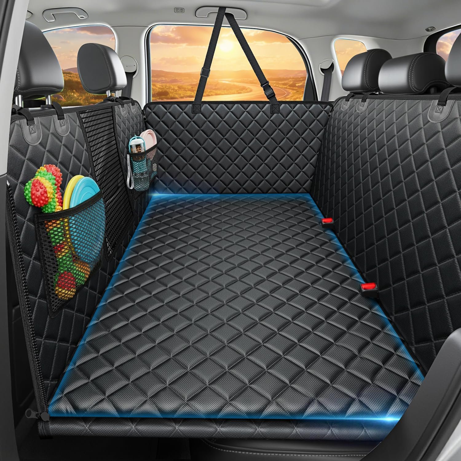 URPOWER 2026 hard-bottom back seat extender with quilted padding installed in a car back seat