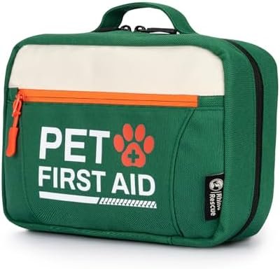 RHINO RESCUE Pet First Aid Kit with thermometer and labeled compartments