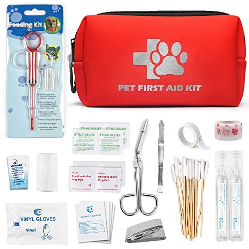 JUSAID Pet First Aid Kit 40 pieces in compact waterproof soft case with carabiner