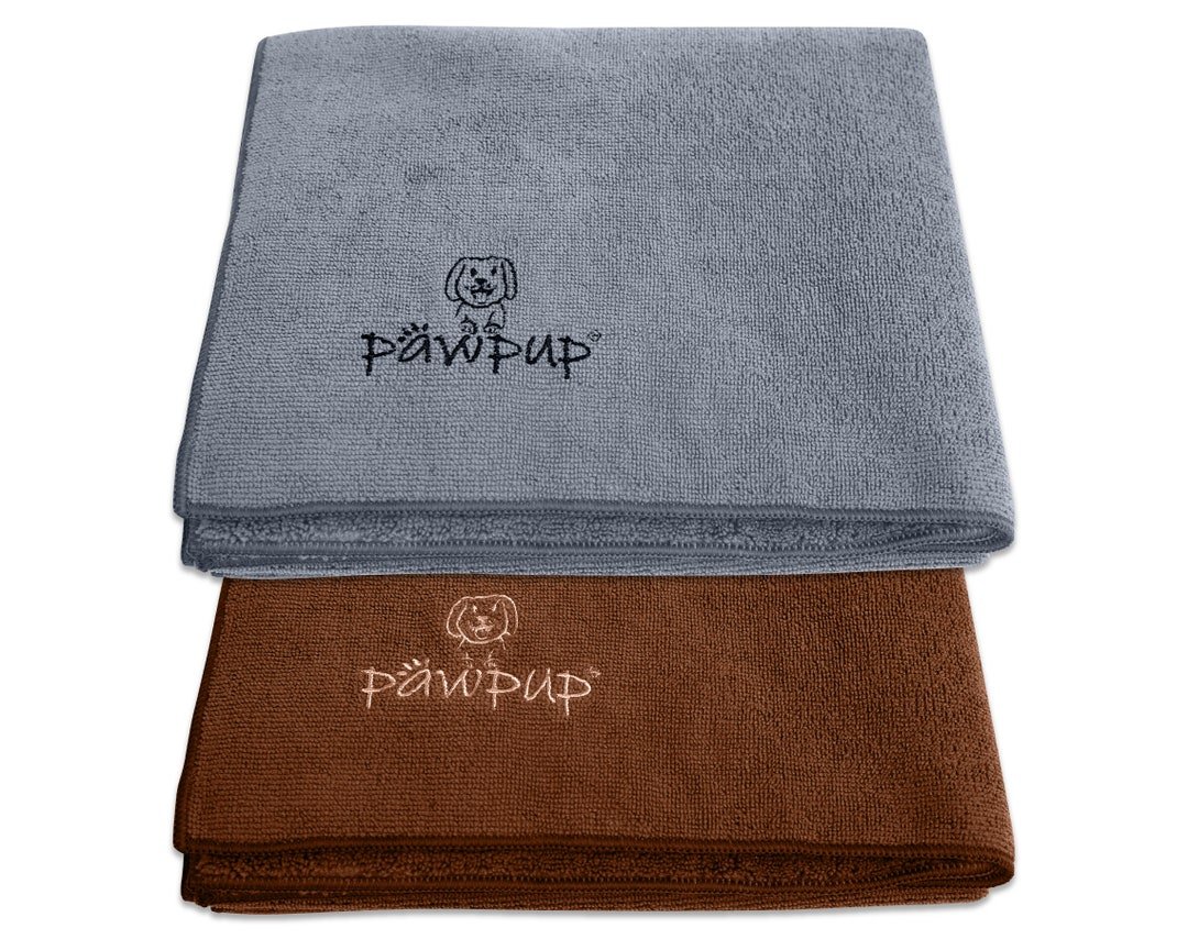 PAWPUP microfiber dog towel 2-pack, gray and brown towels with logo