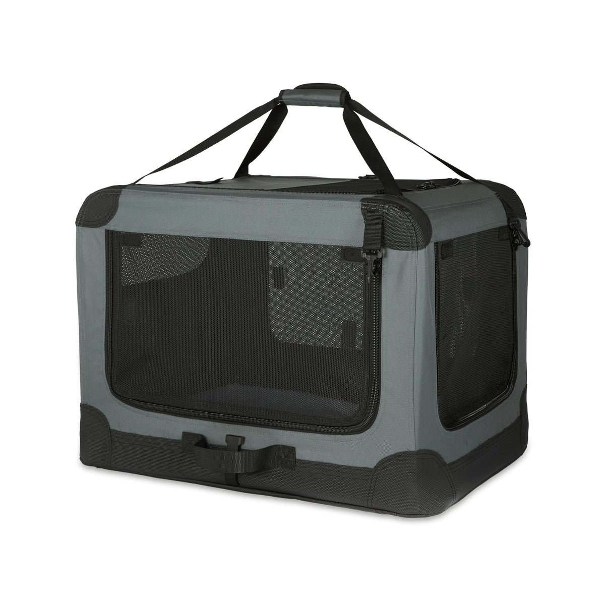 Amazon Basics 4-door portable soft-sided folding travel crate, small 26-inch grey