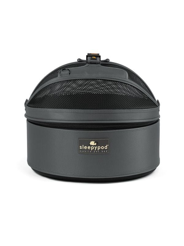 Sleepypod Mobile Pet Bed in charcoal grey with removable mesh dome