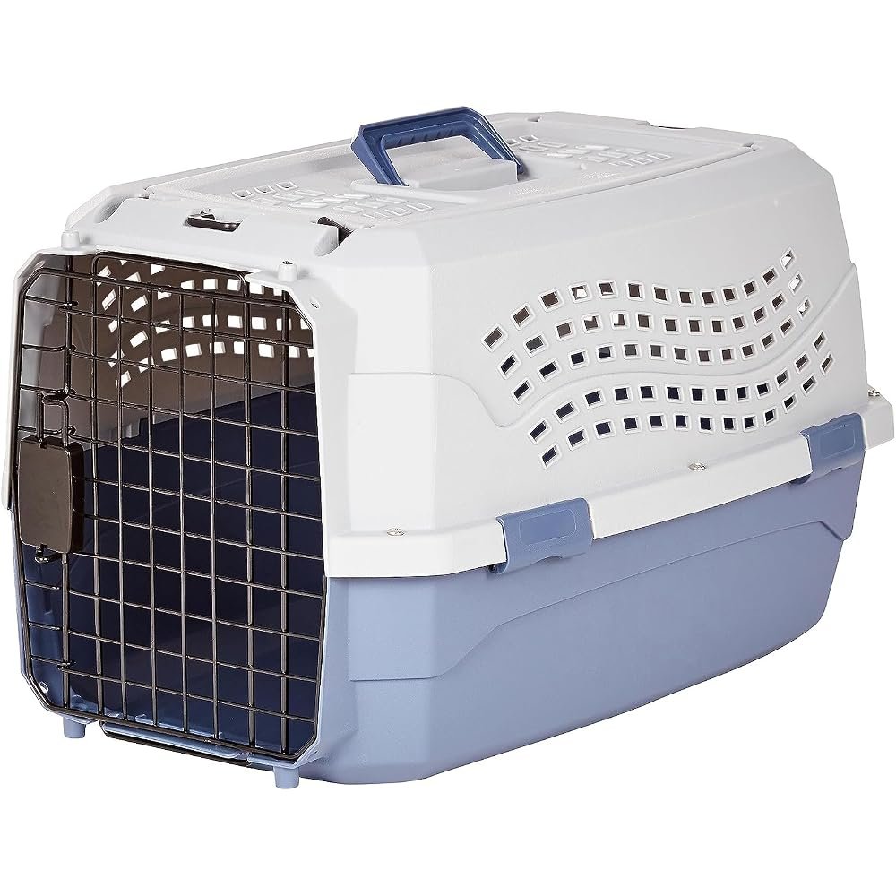 Amazon Basics 2-Door Top-Load Hard-Sided Pet Carrier 22.8 inch, gray and blue