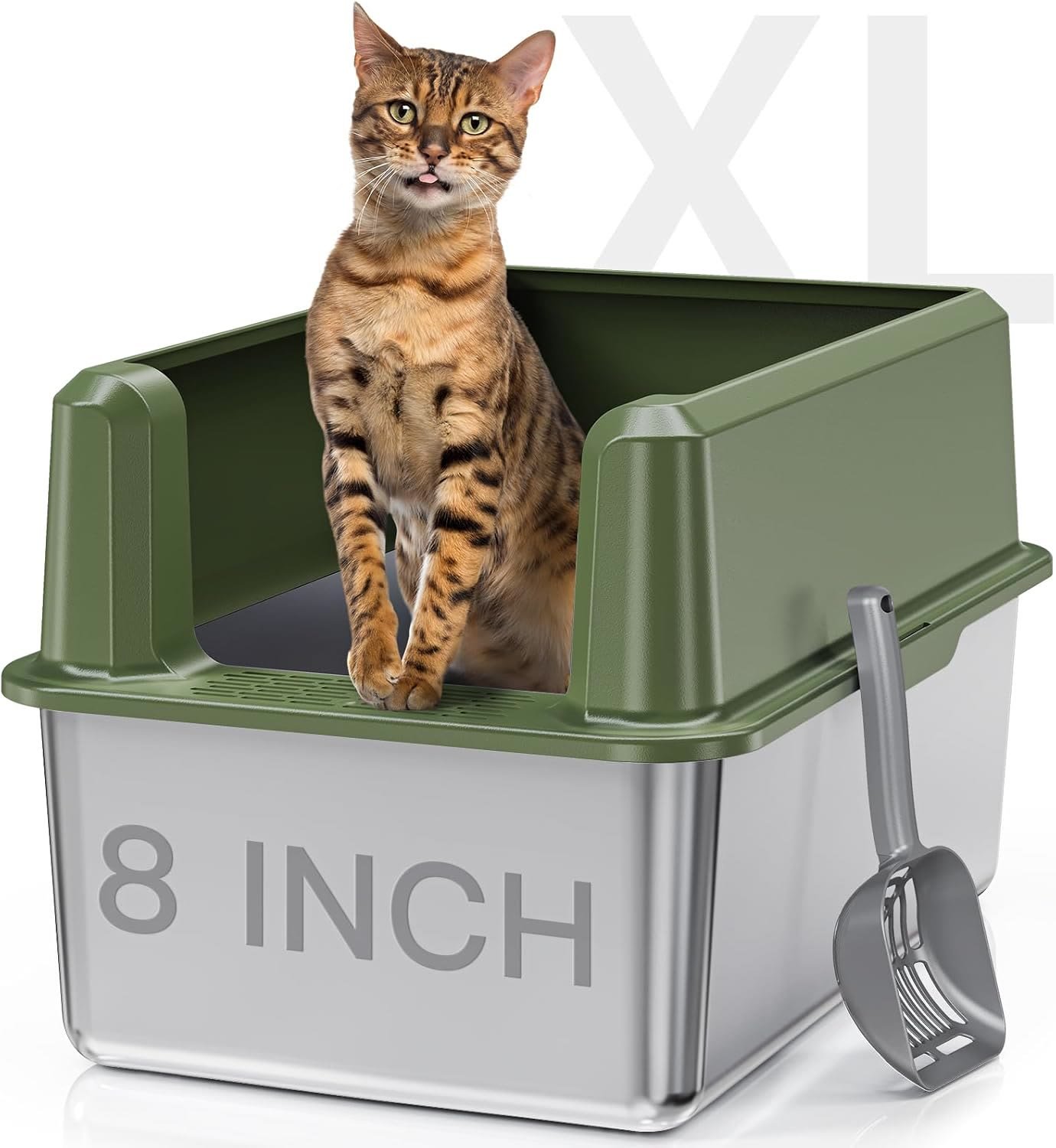 4. EGMEHOAD XXL 8″ Deep Stainless Steel Litter Box — Best for Big Cats