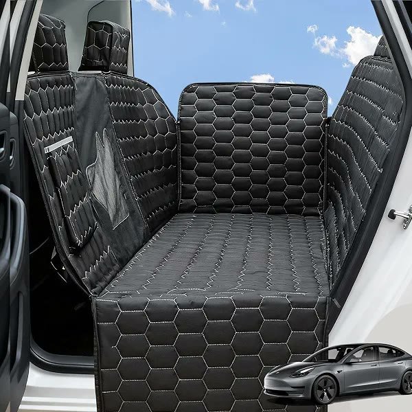 5. Meginc Dog Seat Cover for Tesla Model Y — Budget Pick (Black Seats Only)