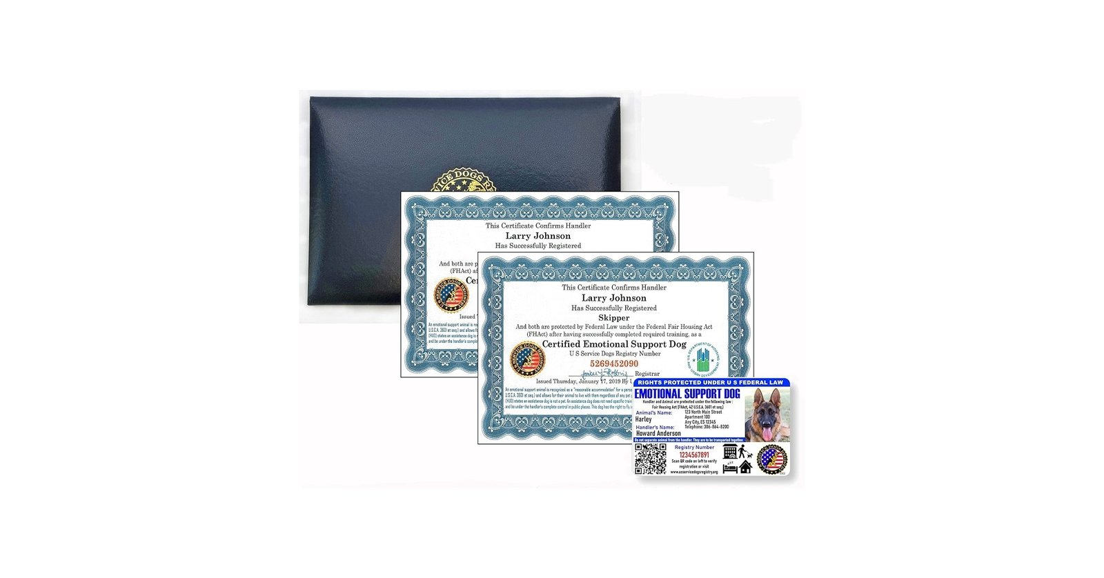 Just 4 Paws ESA Leather Presentation Folder + Photo ID — Best ESA Document Set