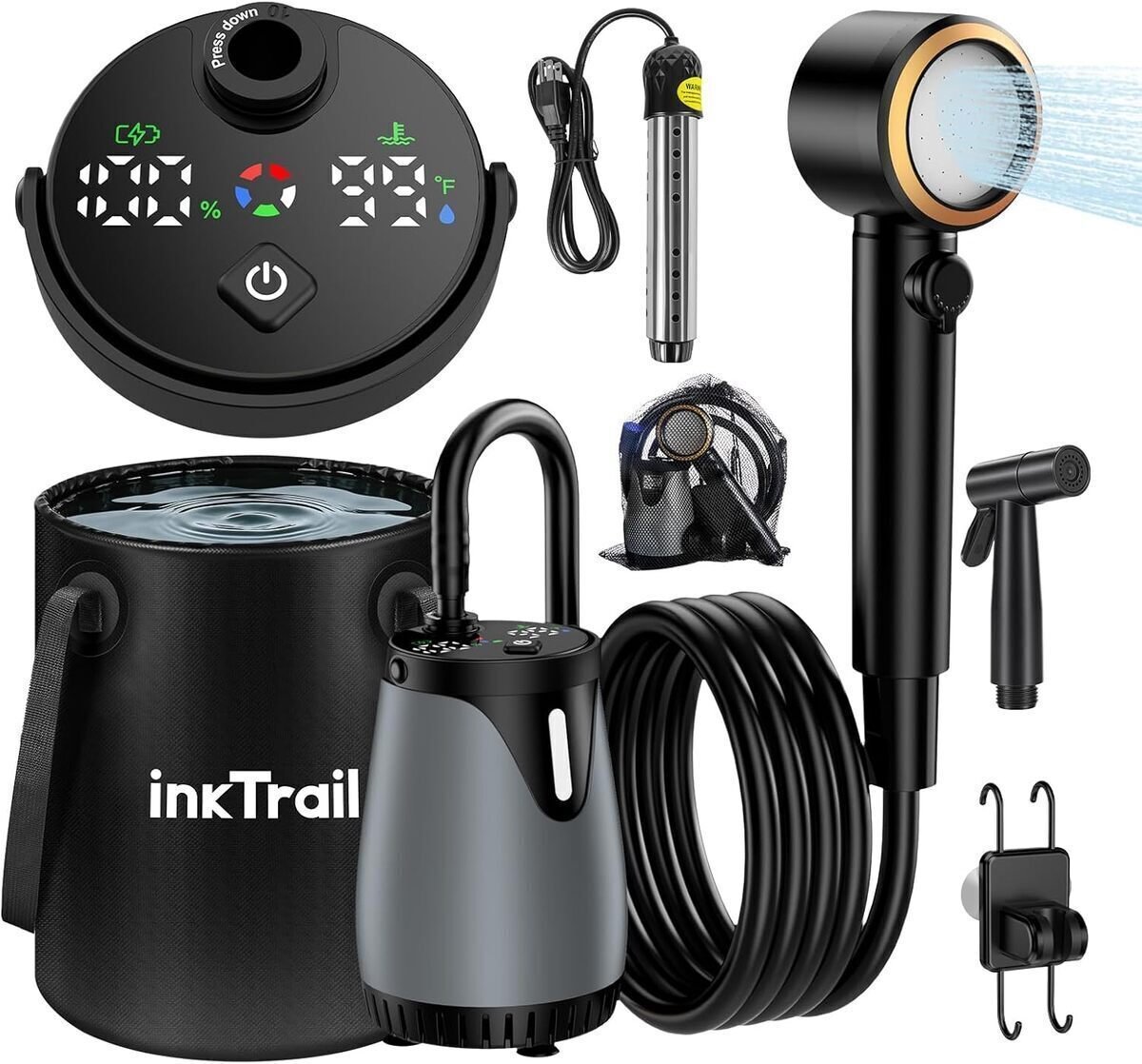 6. InkTrail Portable Camping Shower with Heater — Best warm water