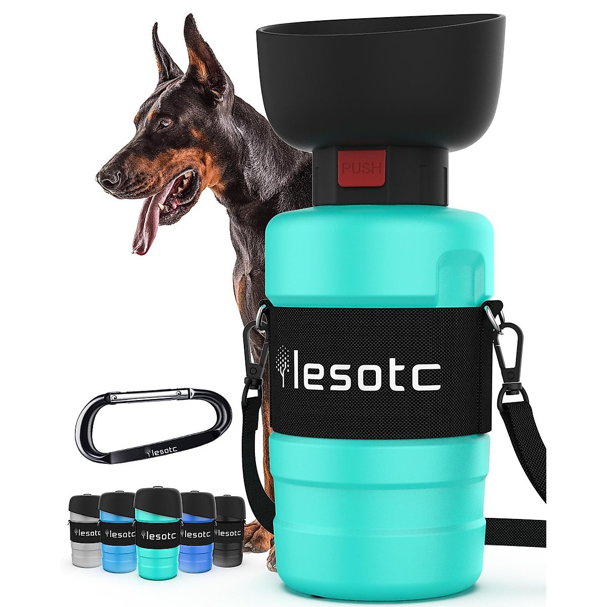 3. lesotc Dog Water Bottle (18 oz) — Best push-button lock