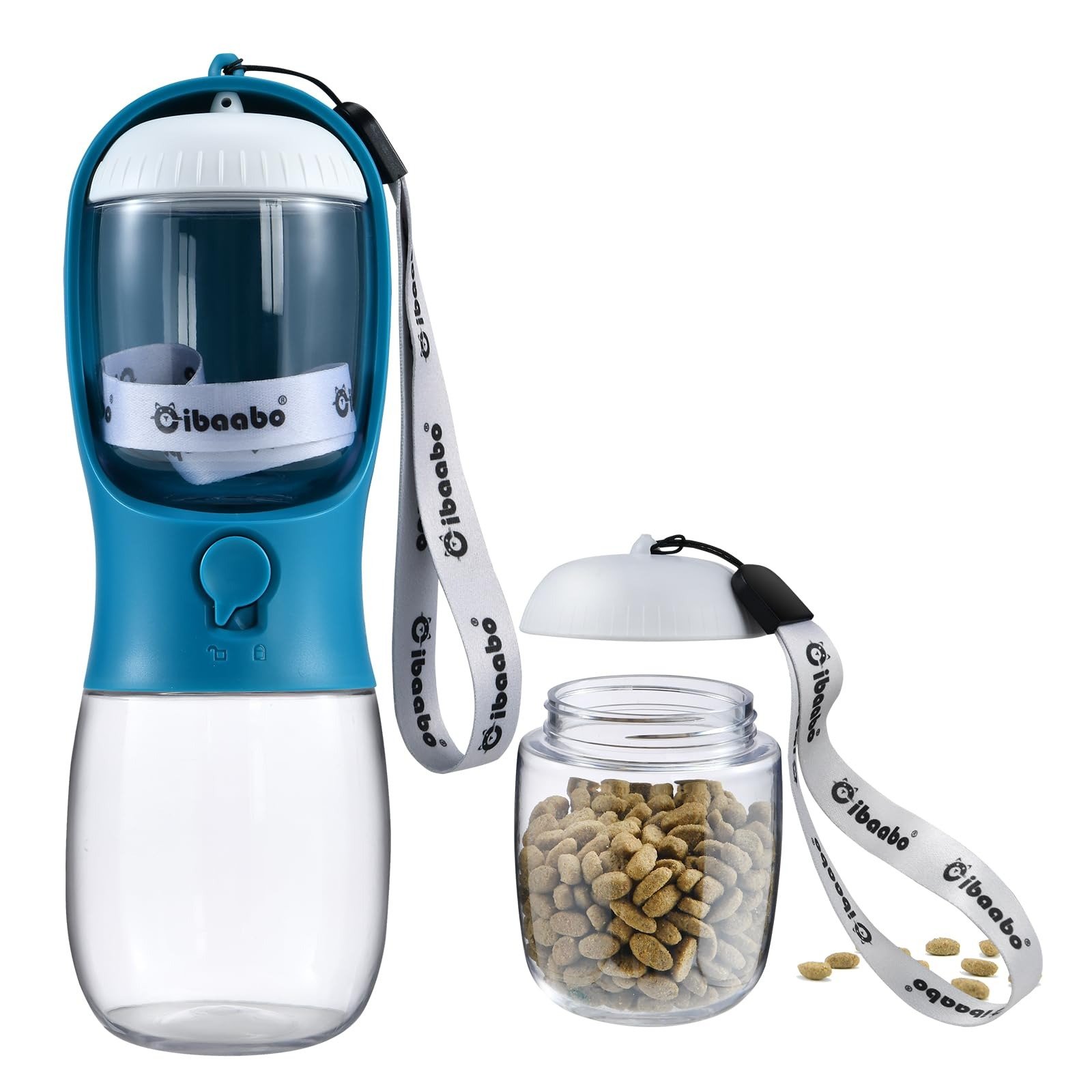 5. Cibaabo Dog Water Bottle with Food Container (10 oz + food) — Best food + water combo
