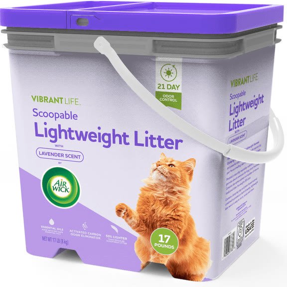 3. Vibrant Life Scoopable Lightweight Clumping + Air Wick & Activated Carbon (17 lb Pail) - Best Odor Control