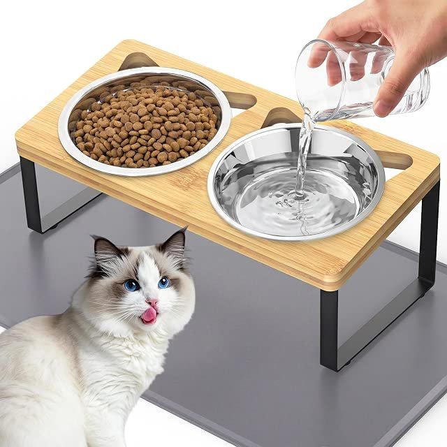 5. Summark Elevated Cat Bowls with Food Mat — Best Tilted Station