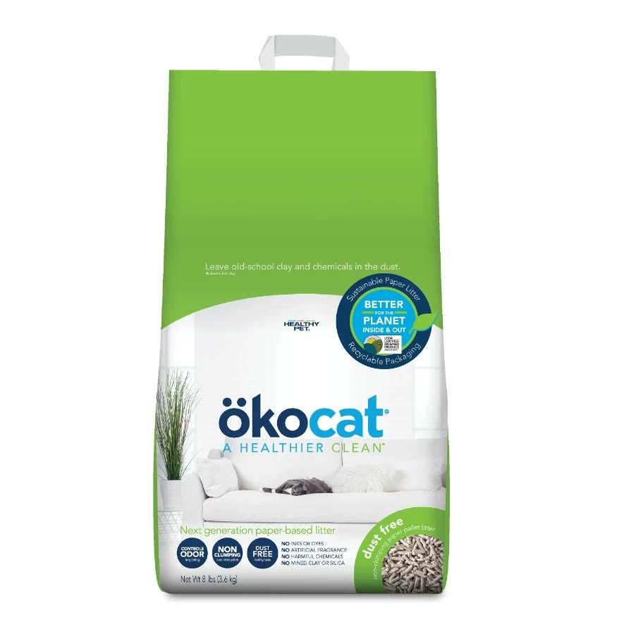 3. okocat Dust Free Non-Clumping Paper Pellet (8 lb) - Cleanest Pour